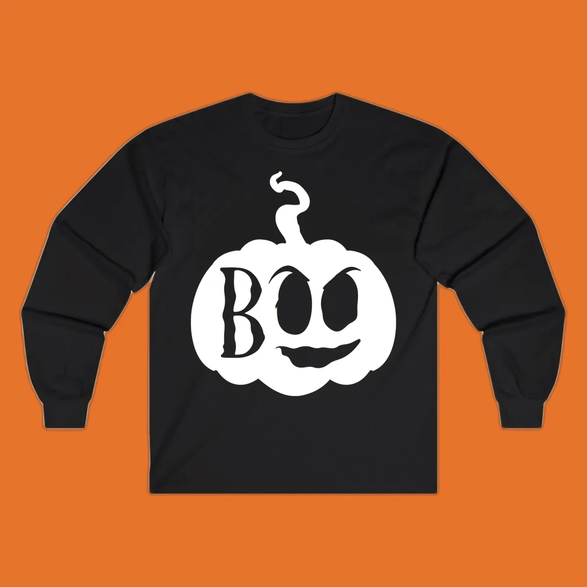 Spooky boo pumpkin face illustration with text, Halloween theme.