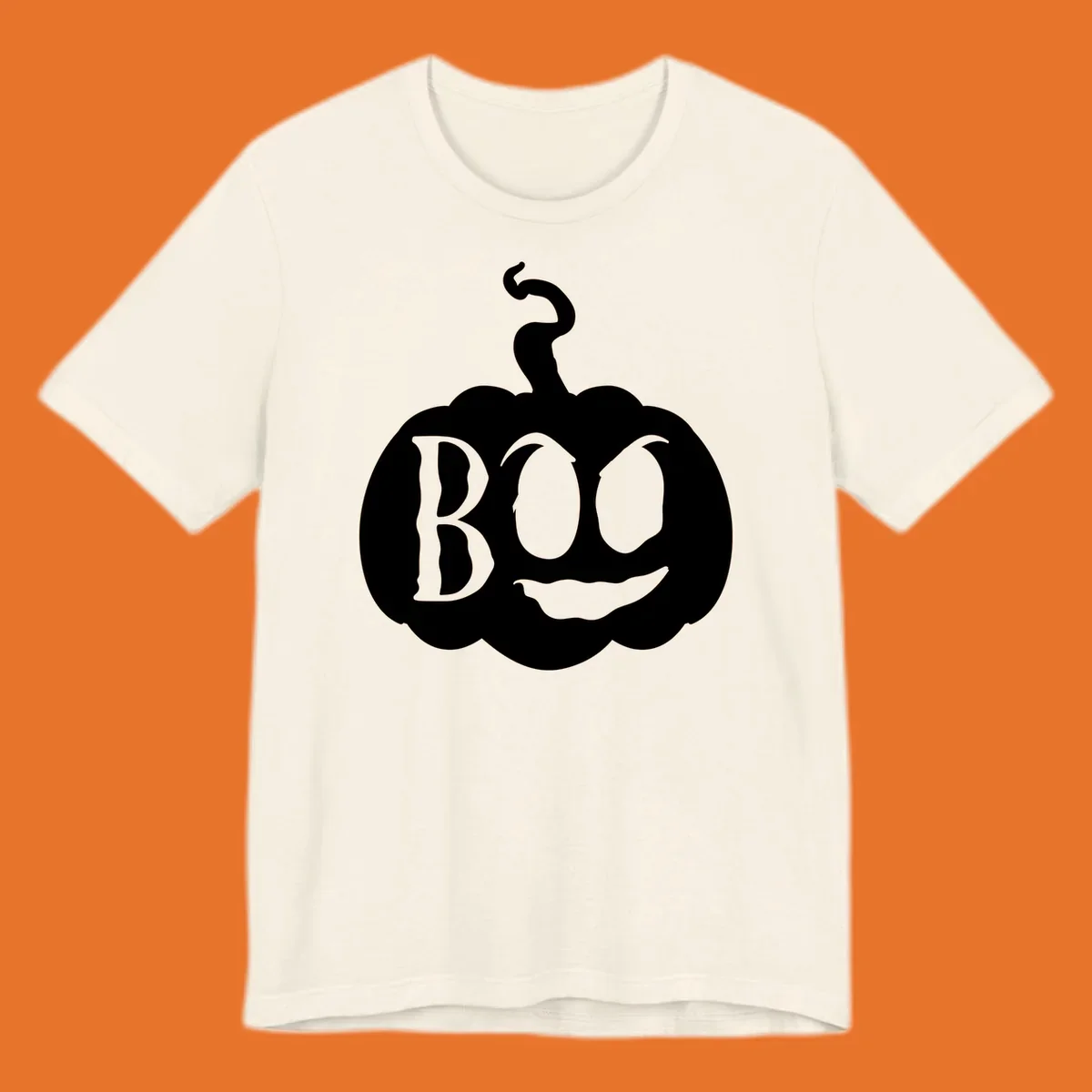 Spooky boo pumpkin face illustration with text, Halloween theme.