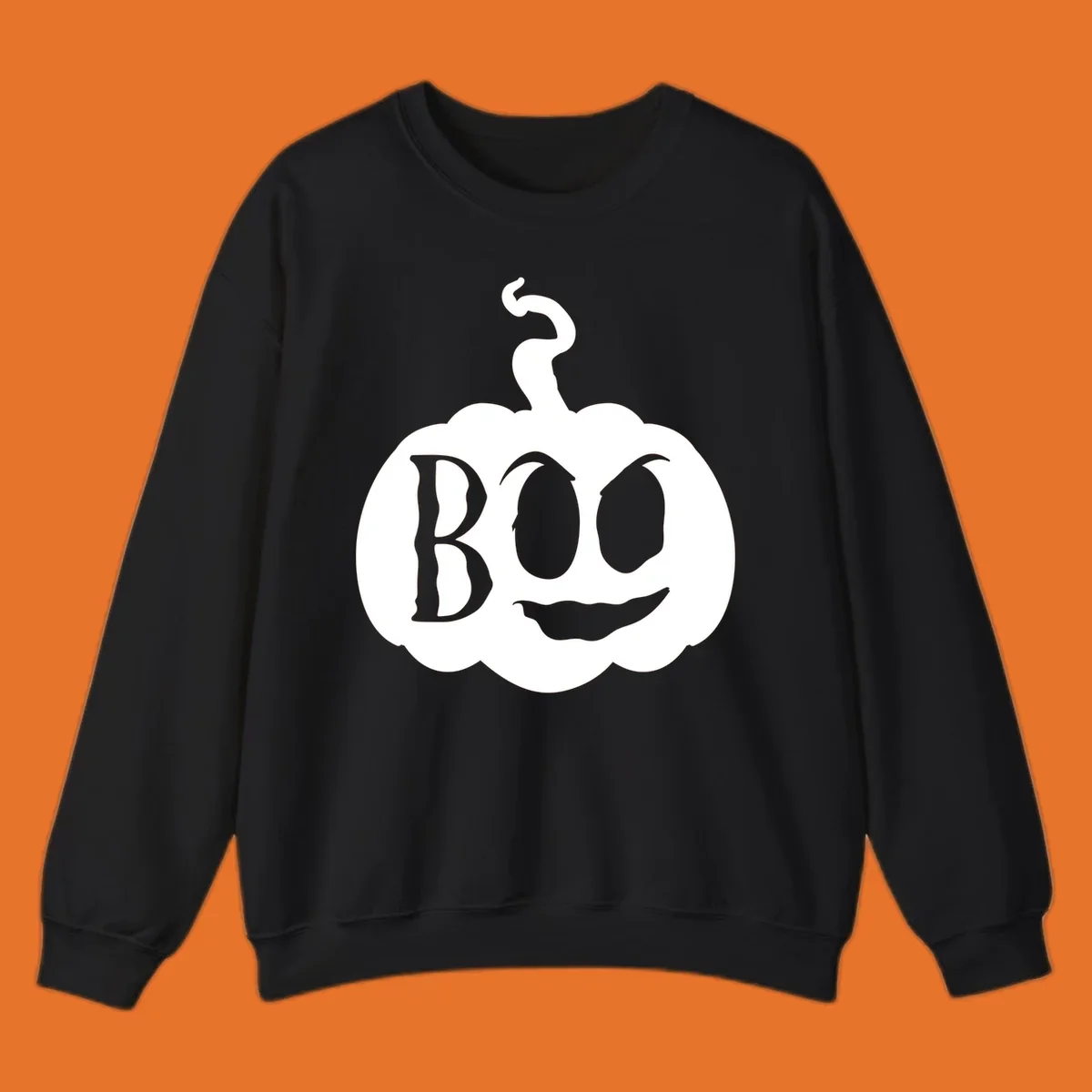 Spooky boo pumpkin face illustration with text, Halloween theme.