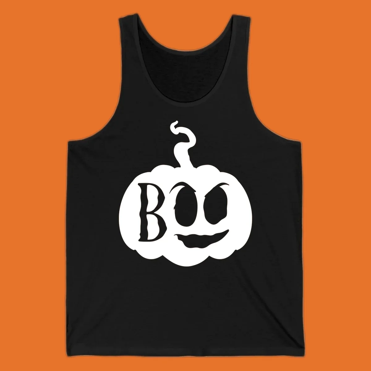 Spooky boo pumpkin face illustration with text, Halloween theme.