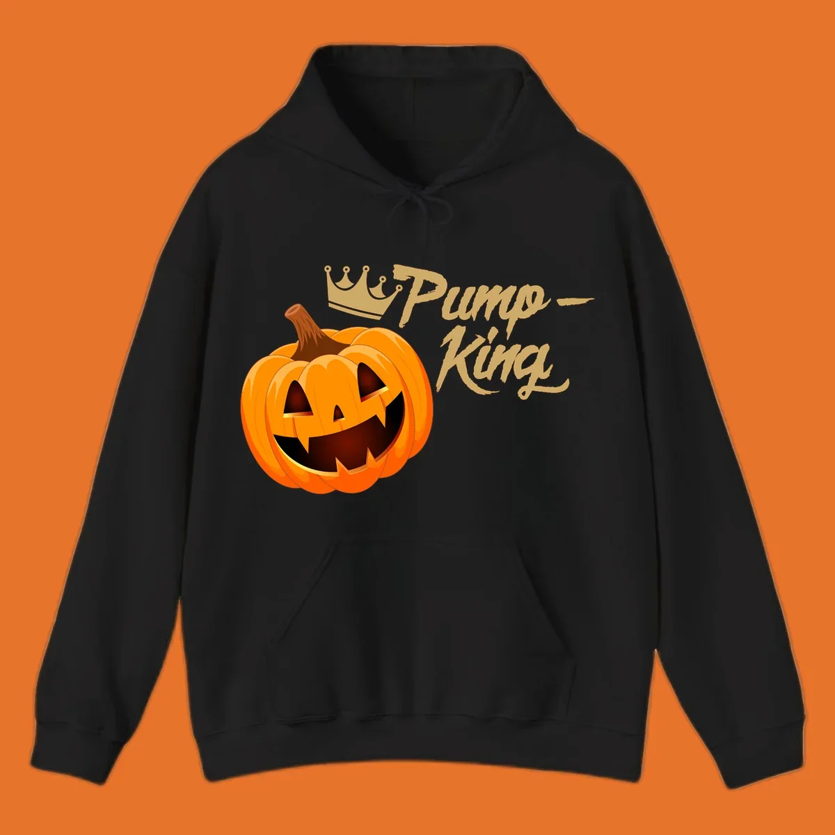 Pumpkin King Halloween crown illustration with a grinning jack-o-lantern and text.