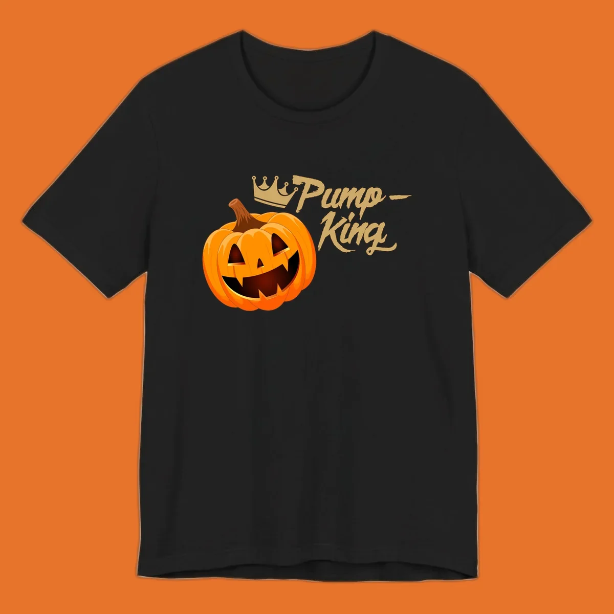 Pumpkin King Halloween crown illustration with a grinning jack-o-lantern and text.