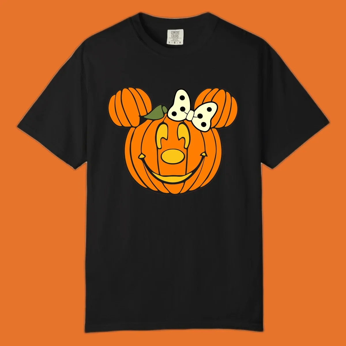 Minnie Mouse pumpkin Halloween graphic with ears and bow