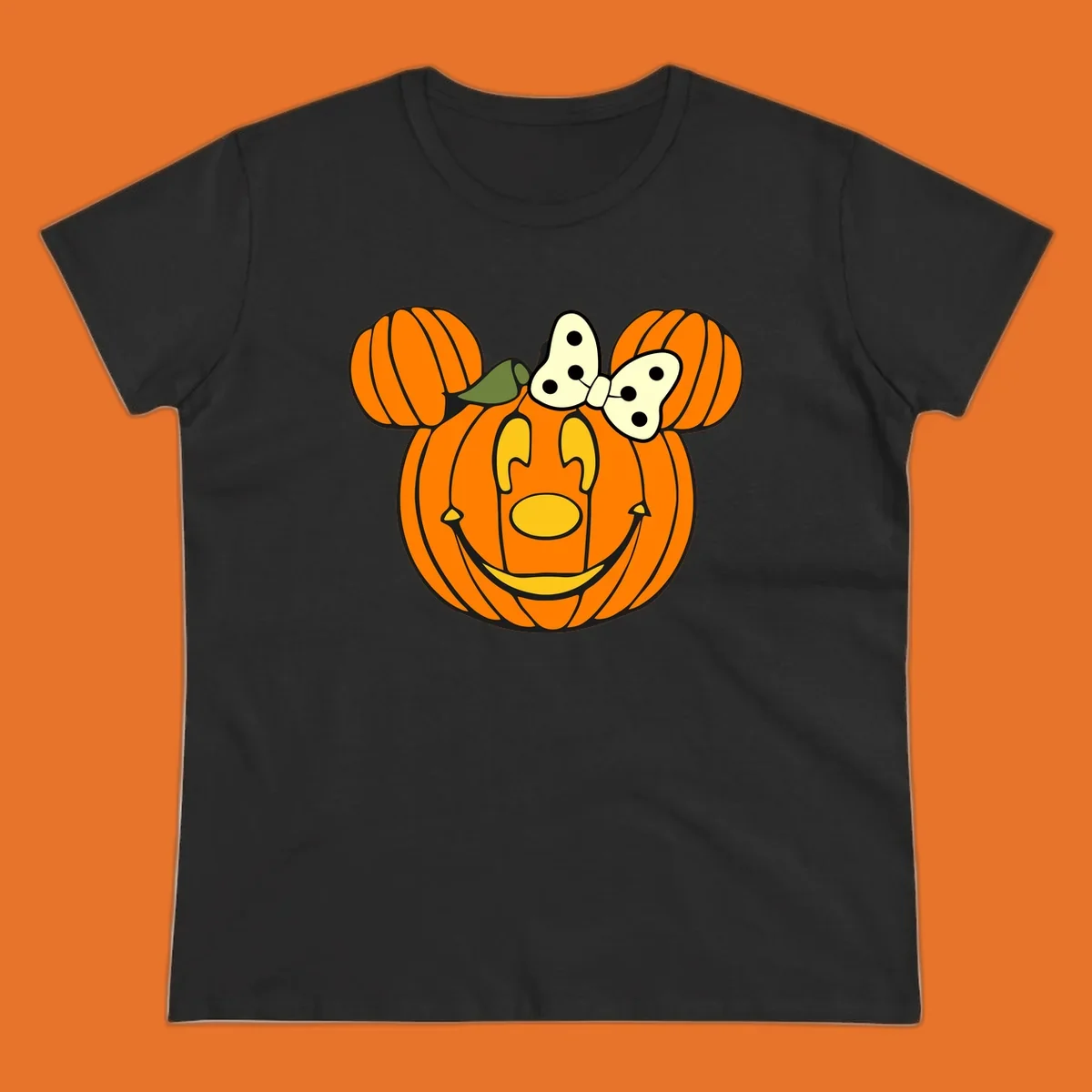 Minnie Mouse pumpkin Halloween graphic with ears and bow