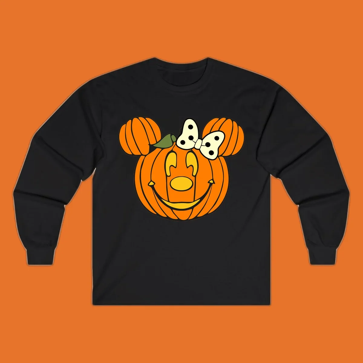 Minnie Mouse pumpkin Halloween graphic with ears and bow