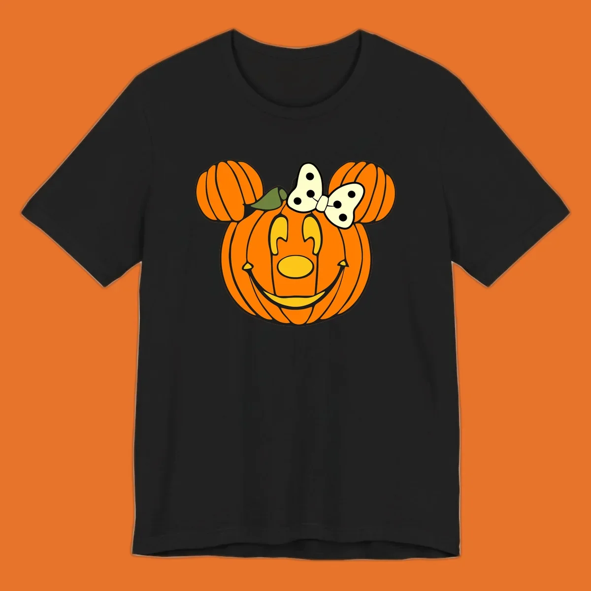 Minnie Mouse pumpkin Halloween graphic with ears and bow