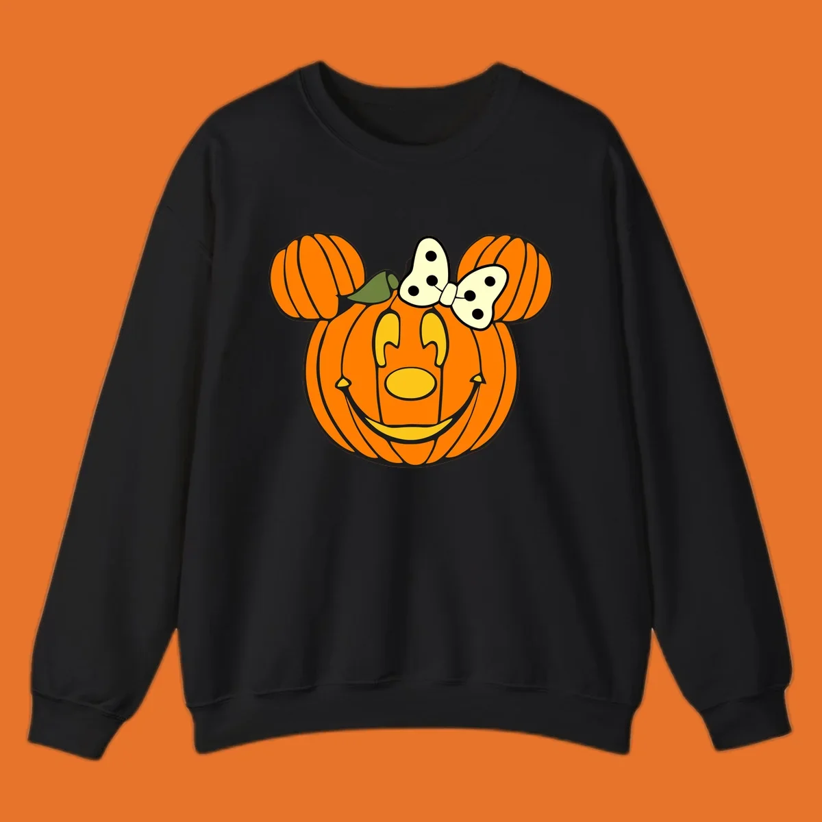 Minnie Mouse pumpkin Halloween graphic with ears and bow