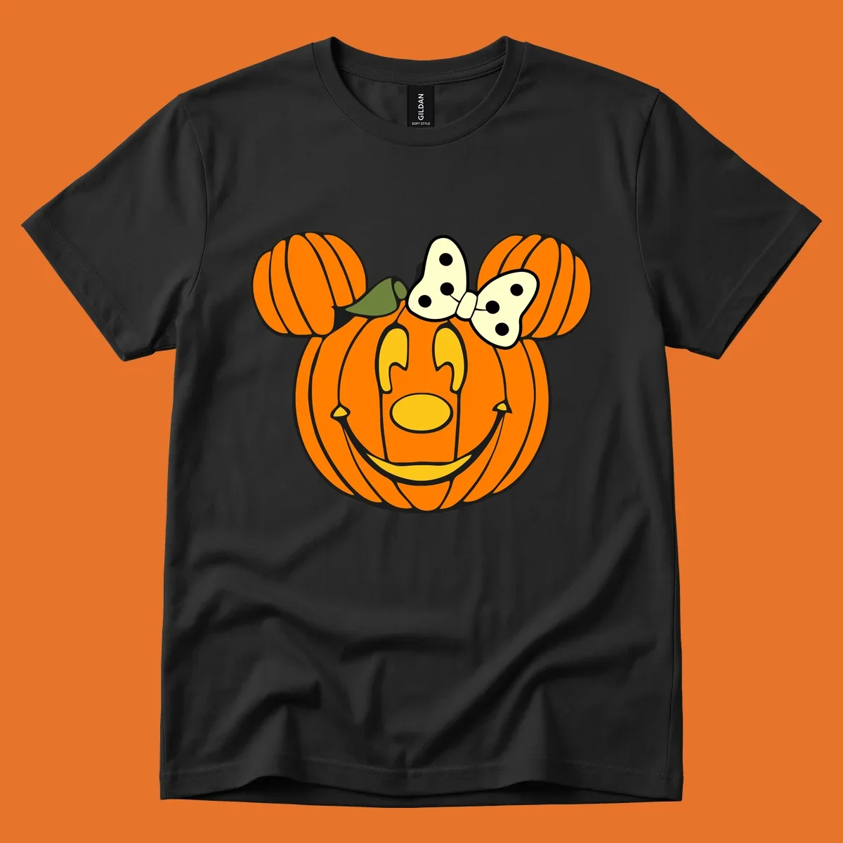 Minnie Mouse pumpkin Halloween graphic with ears and bow