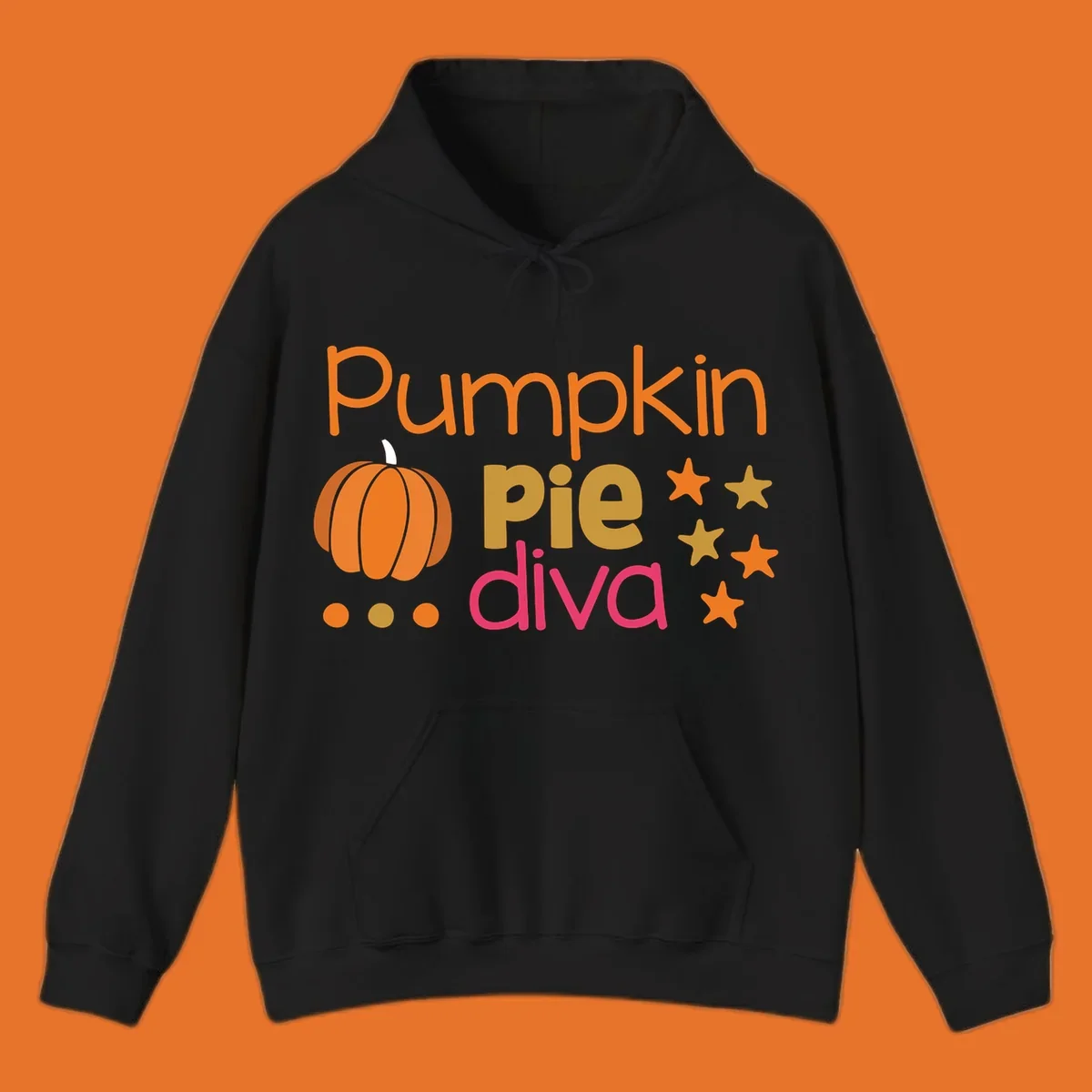 Pumpkin Pie Diva text and illustration with stars and dots