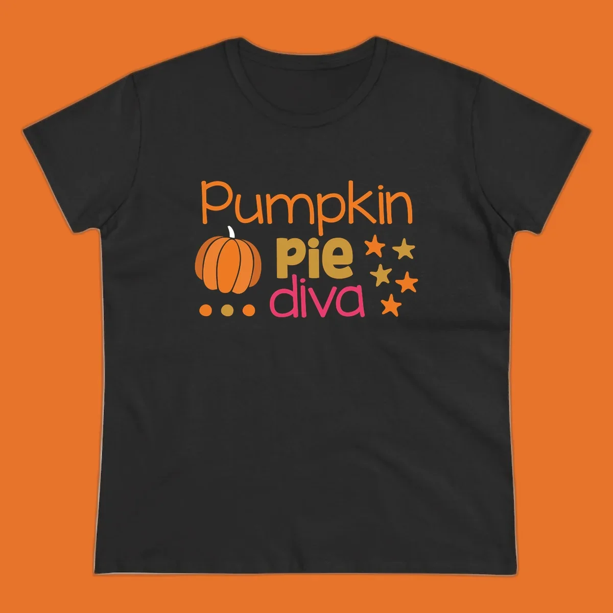 Pumpkin Pie Diva text and illustration with stars and dots