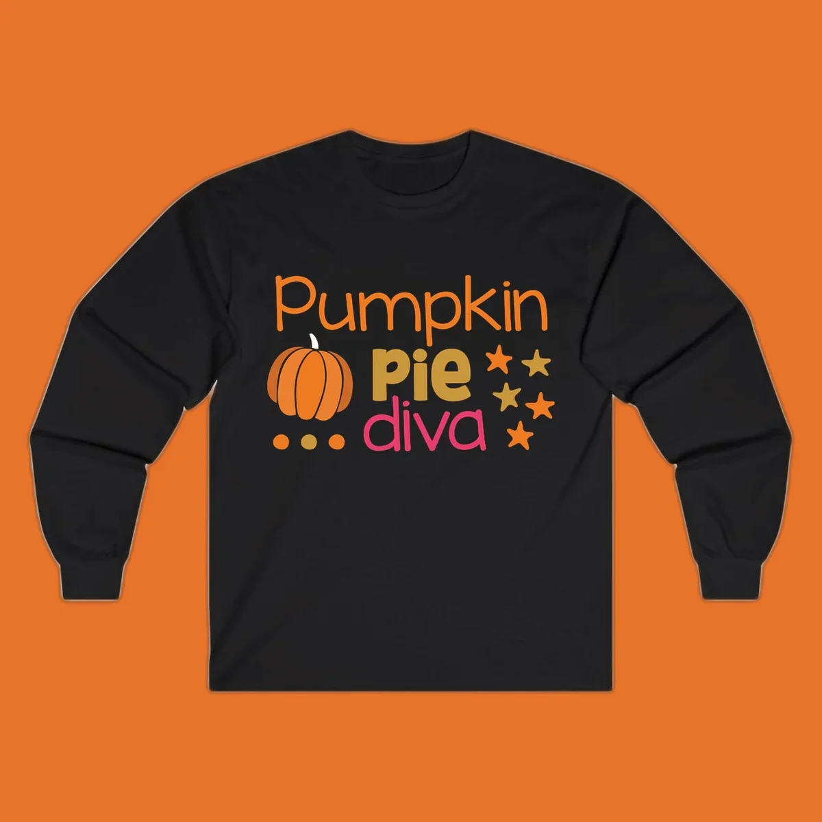 Pumpkin Pie Diva text and illustration with stars and dots