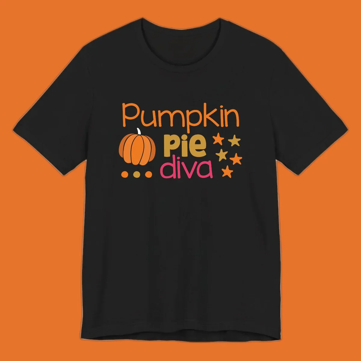 Pumpkin Pie Diva text and illustration with stars and dots
