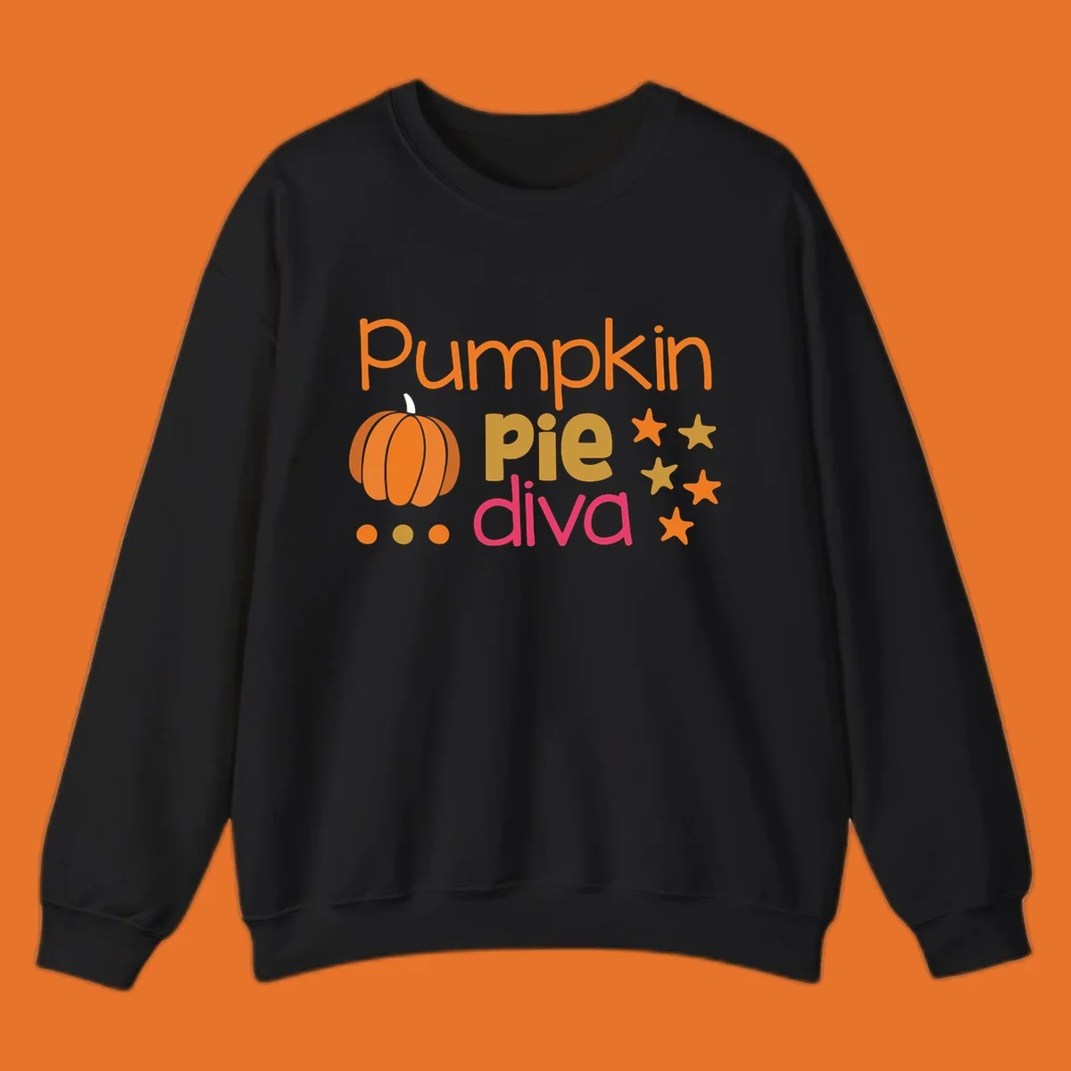 Pumpkin Pie Diva text and illustration with stars and dots
