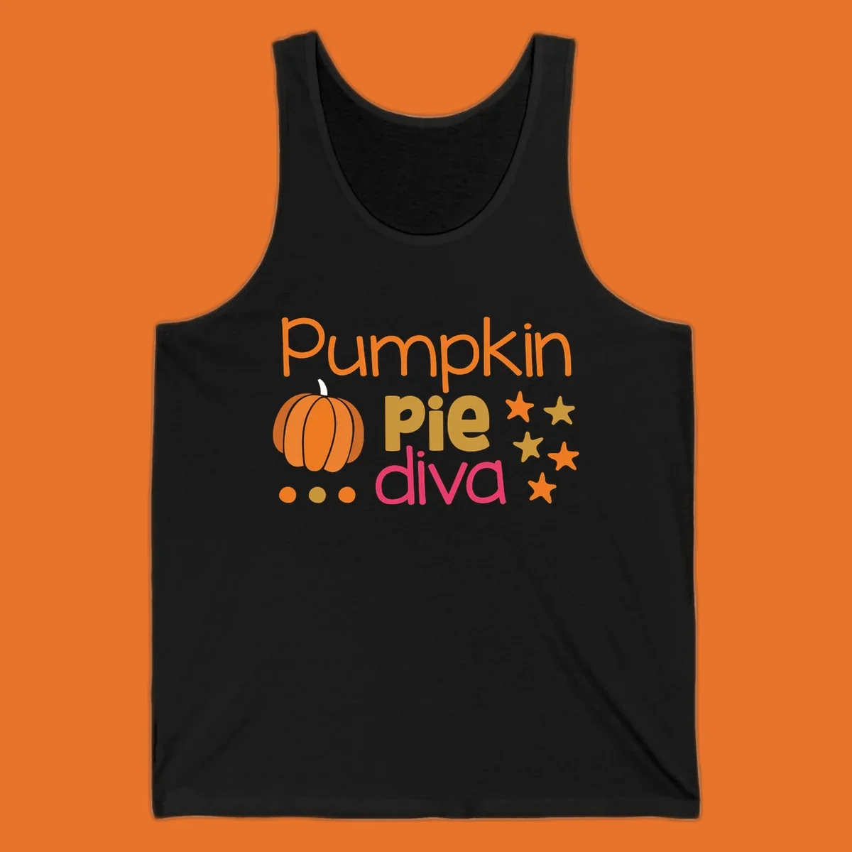 Pumpkin Pie Diva text and illustration with stars and dots