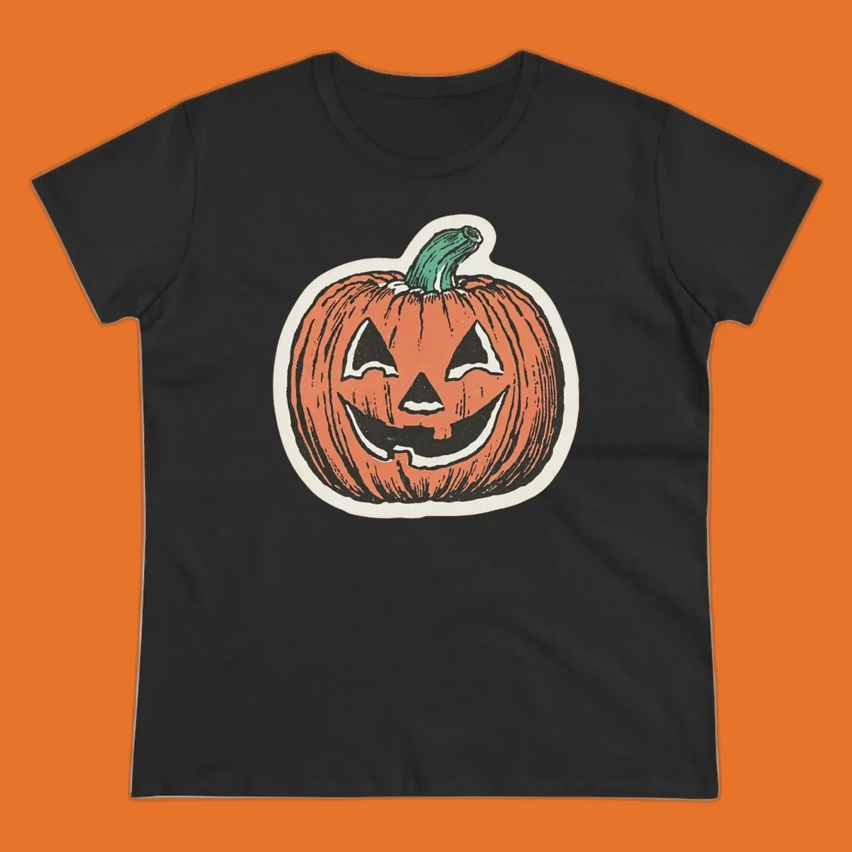 Vintage halloween pumpkin grin jack o lantern illustration.
