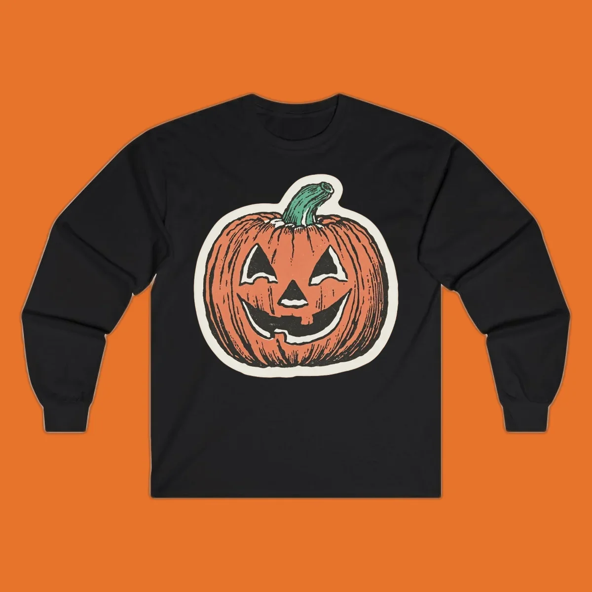 Vintage halloween pumpkin grin jack o lantern illustration.