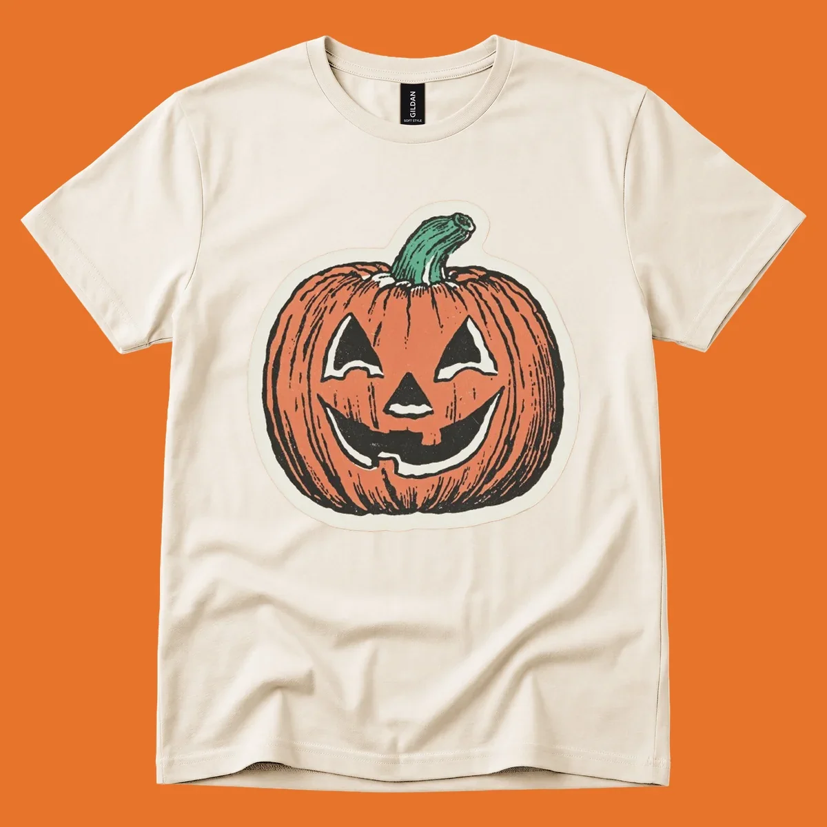 Vintage halloween pumpkin grin jack o lantern illustration.
