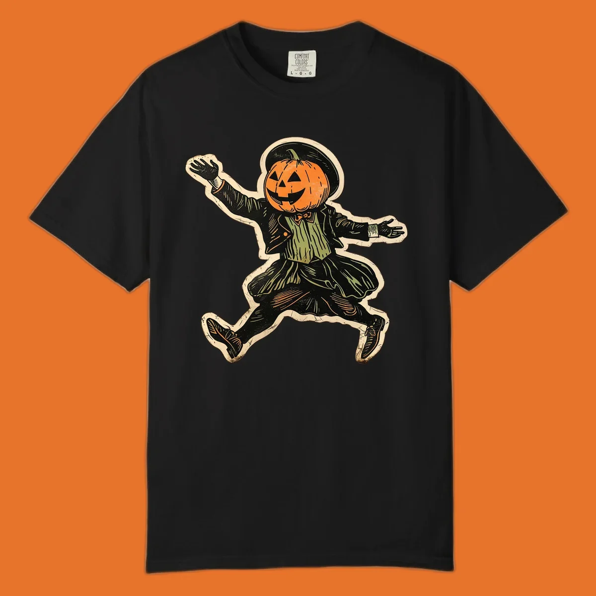 Vintage dancing pumpkin man illustration for Halloween
