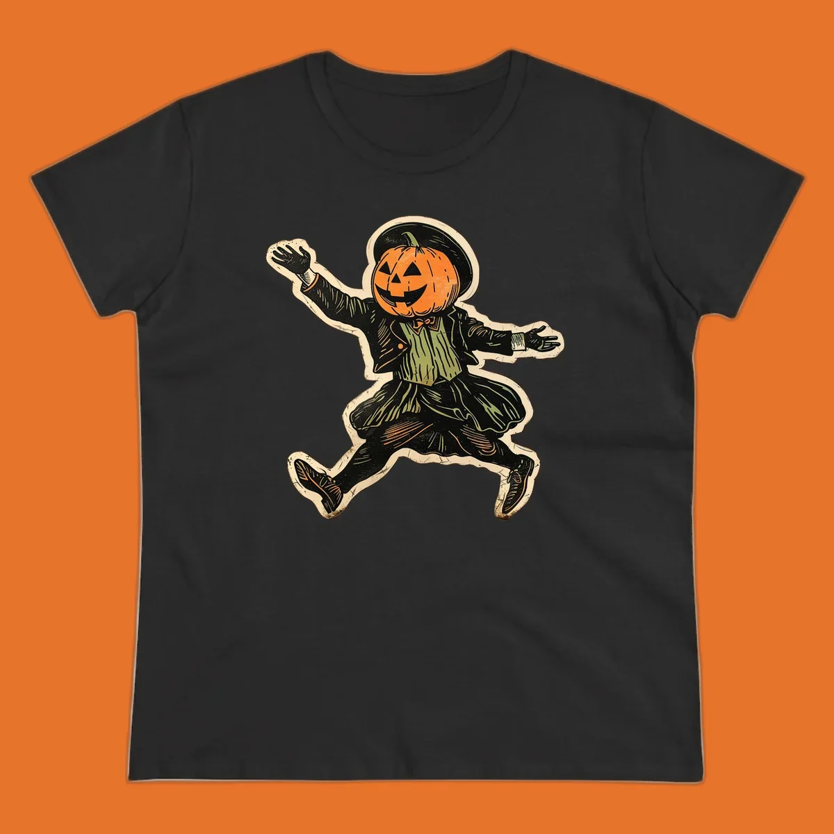Vintage dancing pumpkin man illustration for Halloween