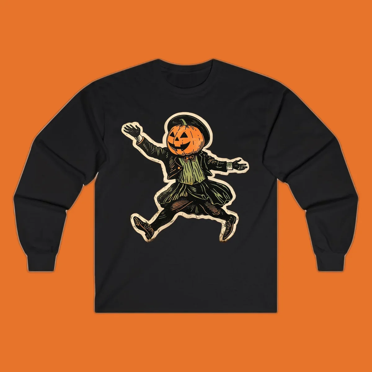 Vintage dancing pumpkin man illustration for Halloween