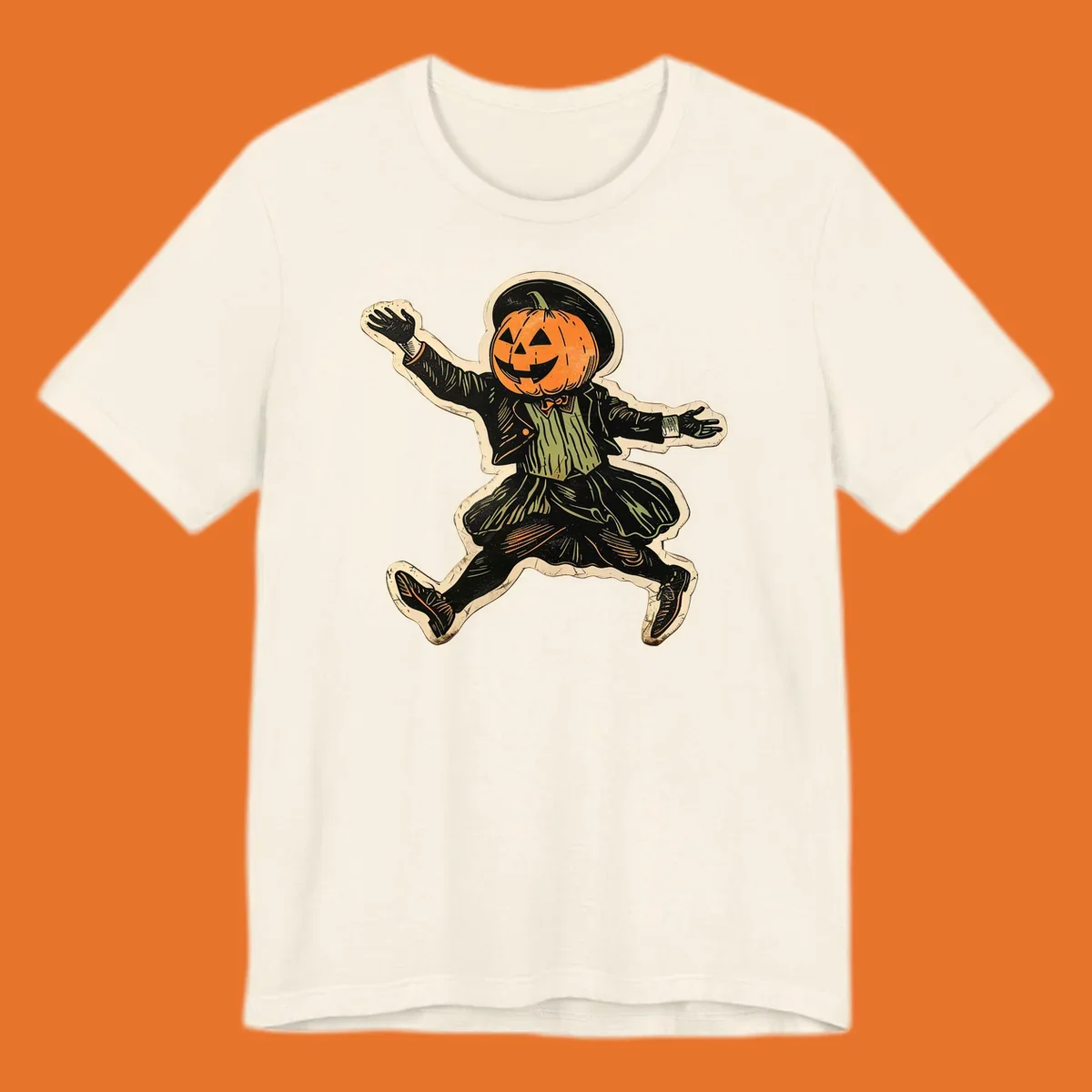 Vintage dancing pumpkin man illustration for Halloween