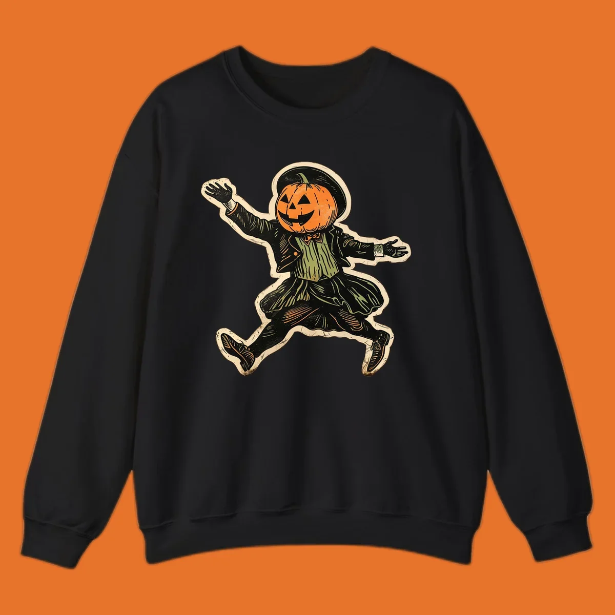 Vintage dancing pumpkin man illustration for Halloween