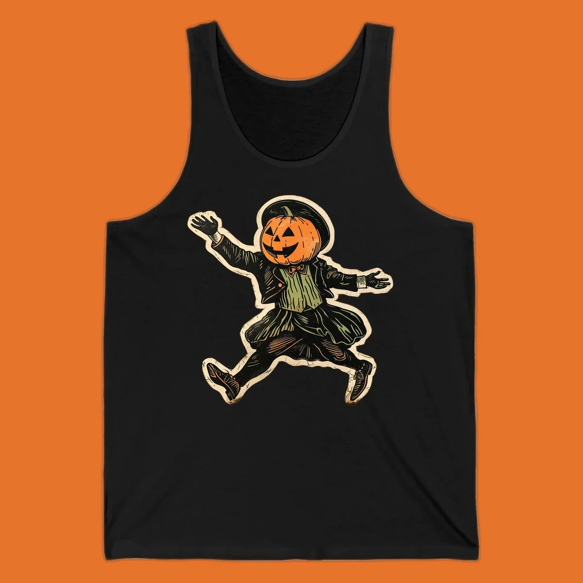 Vintage dancing pumpkin man illustration for Halloween