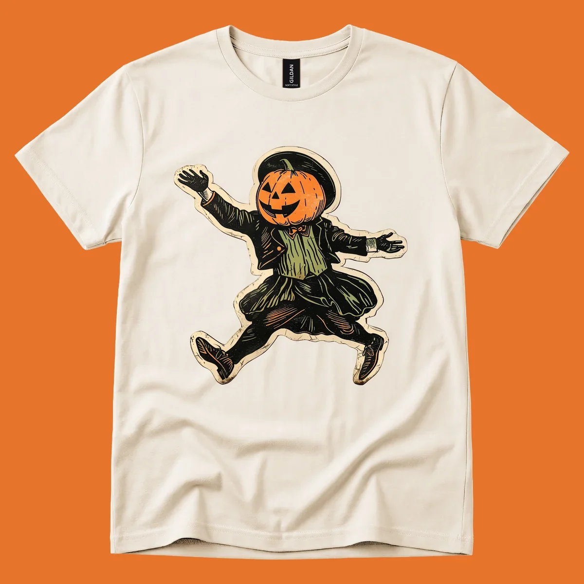 Vintage dancing pumpkin man illustration for Halloween