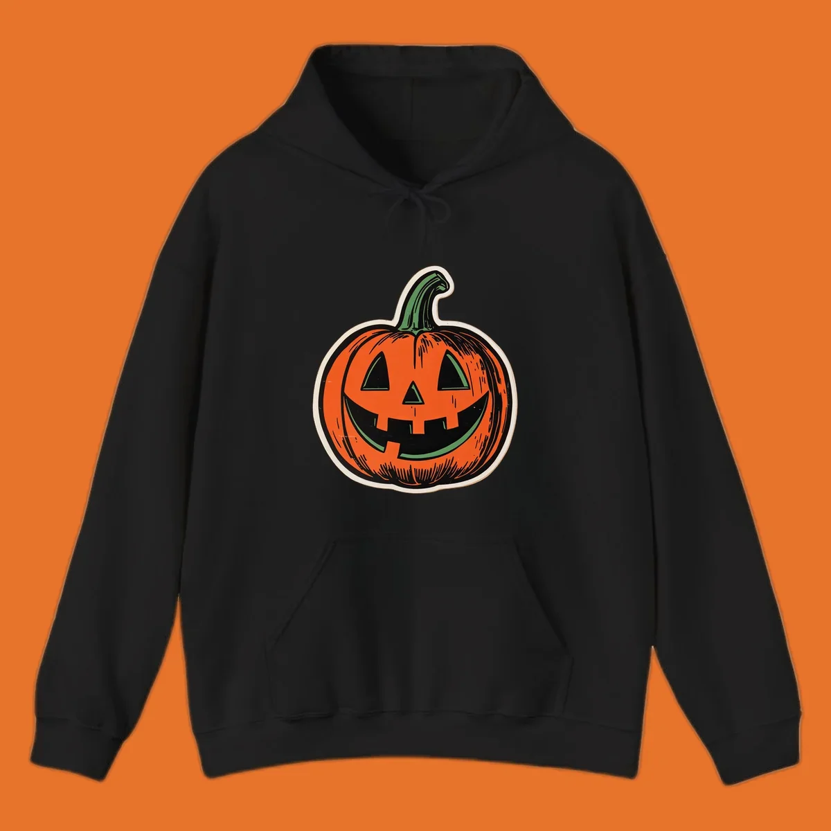 Vintage halloween pumpkin face illustration with carved features.