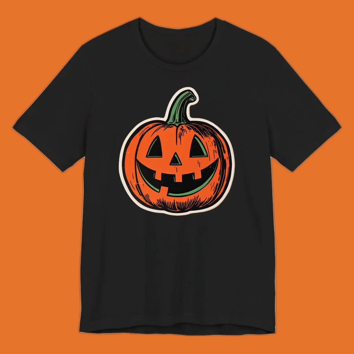 Vintage halloween pumpkin face illustration with carved features.