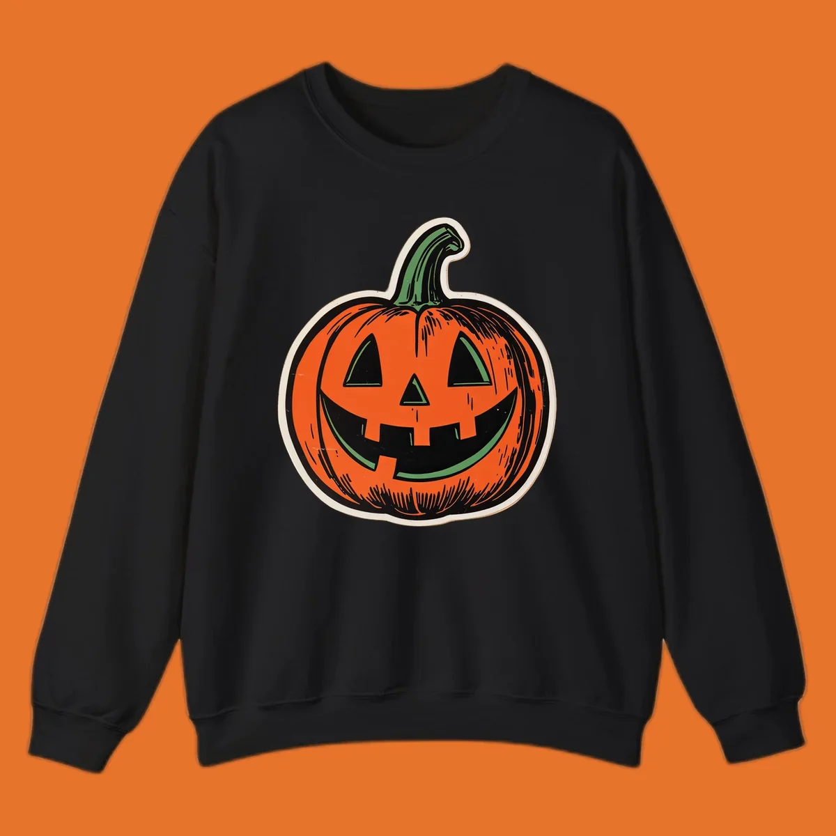 Vintage halloween pumpkin face illustration with carved features.