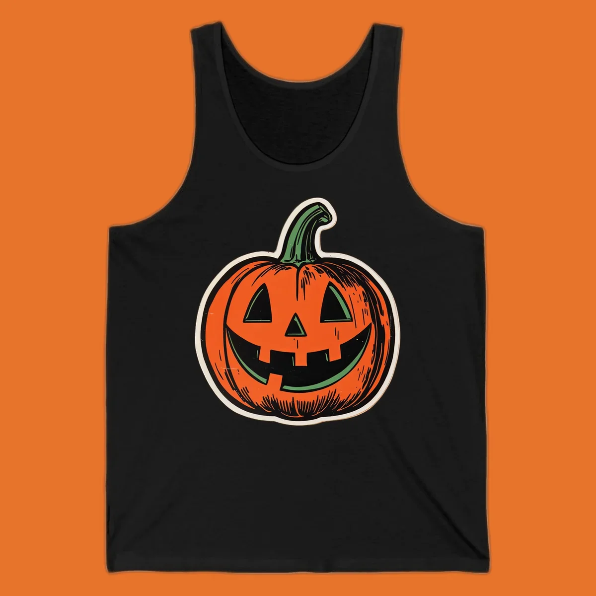 Vintage halloween pumpkin face illustration with carved features.