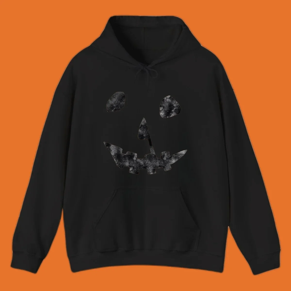 Spooky jack o lantern face graphic with distressed texture for Halloween.