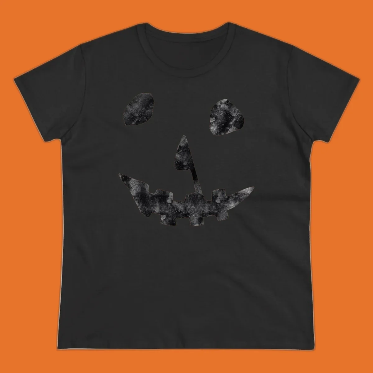 Spooky jack o lantern face graphic with distressed texture for Halloween.