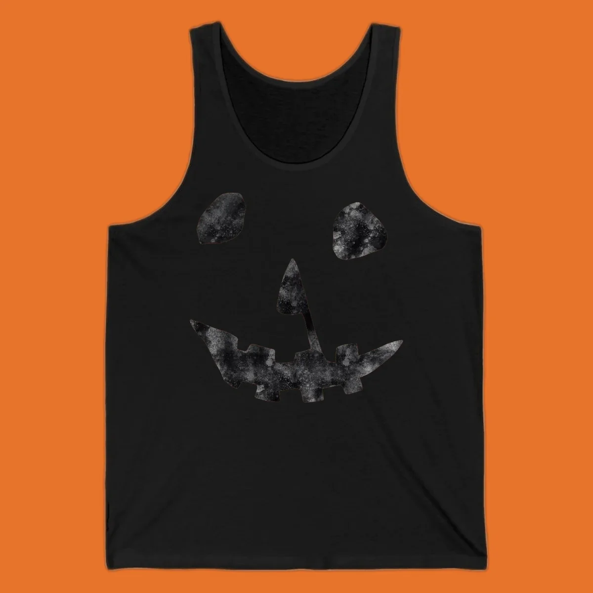 Spooky jack o lantern face graphic with distressed texture for Halloween.