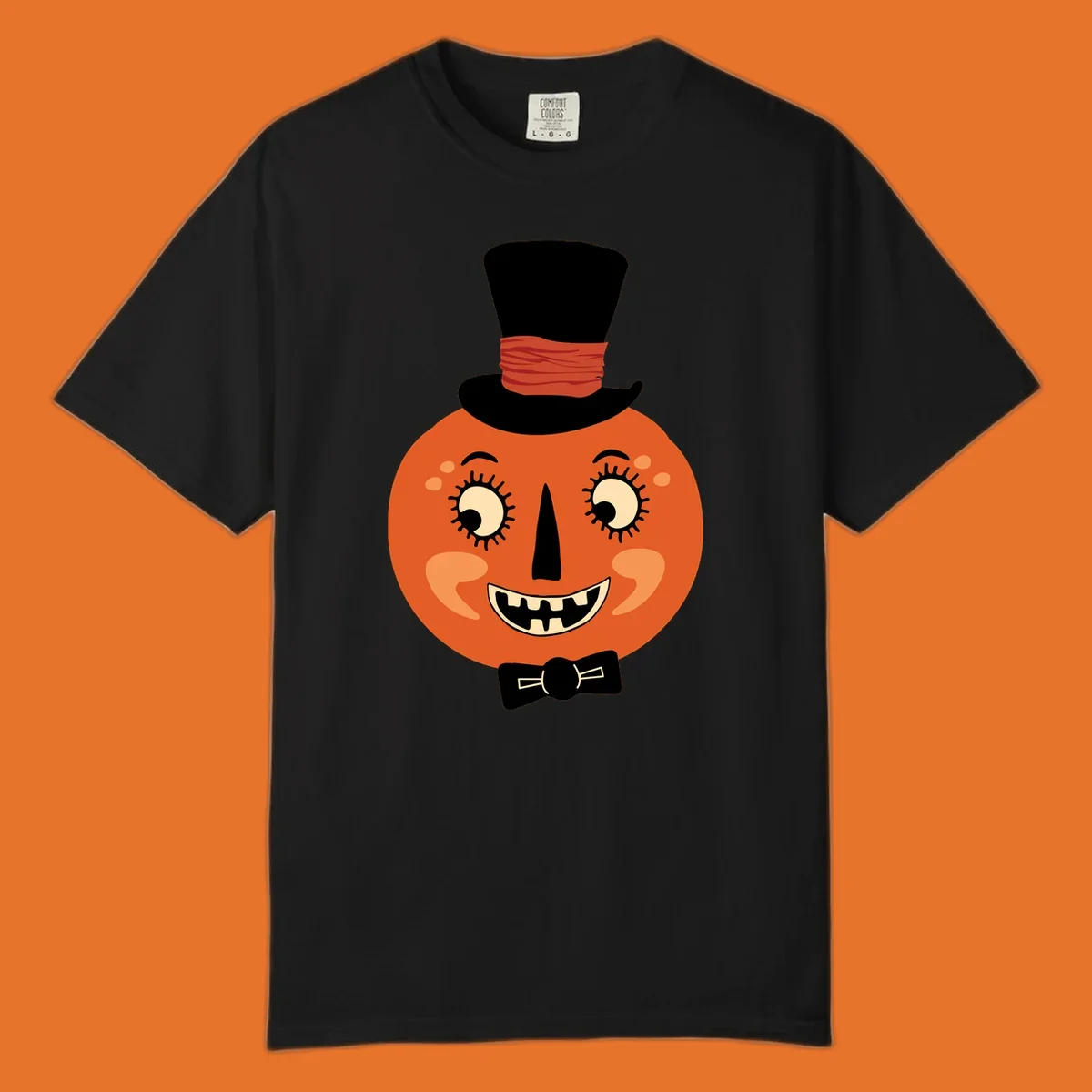 Dapper pumpkin character wearing a top hat and bow tie, with a friendly face.