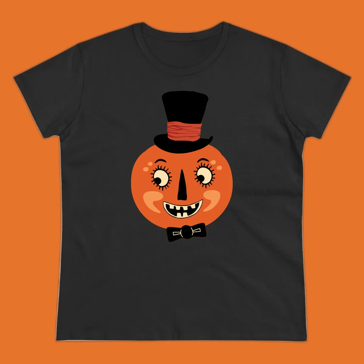 Dapper pumpkin character wearing a top hat and bow tie, with a friendly face.