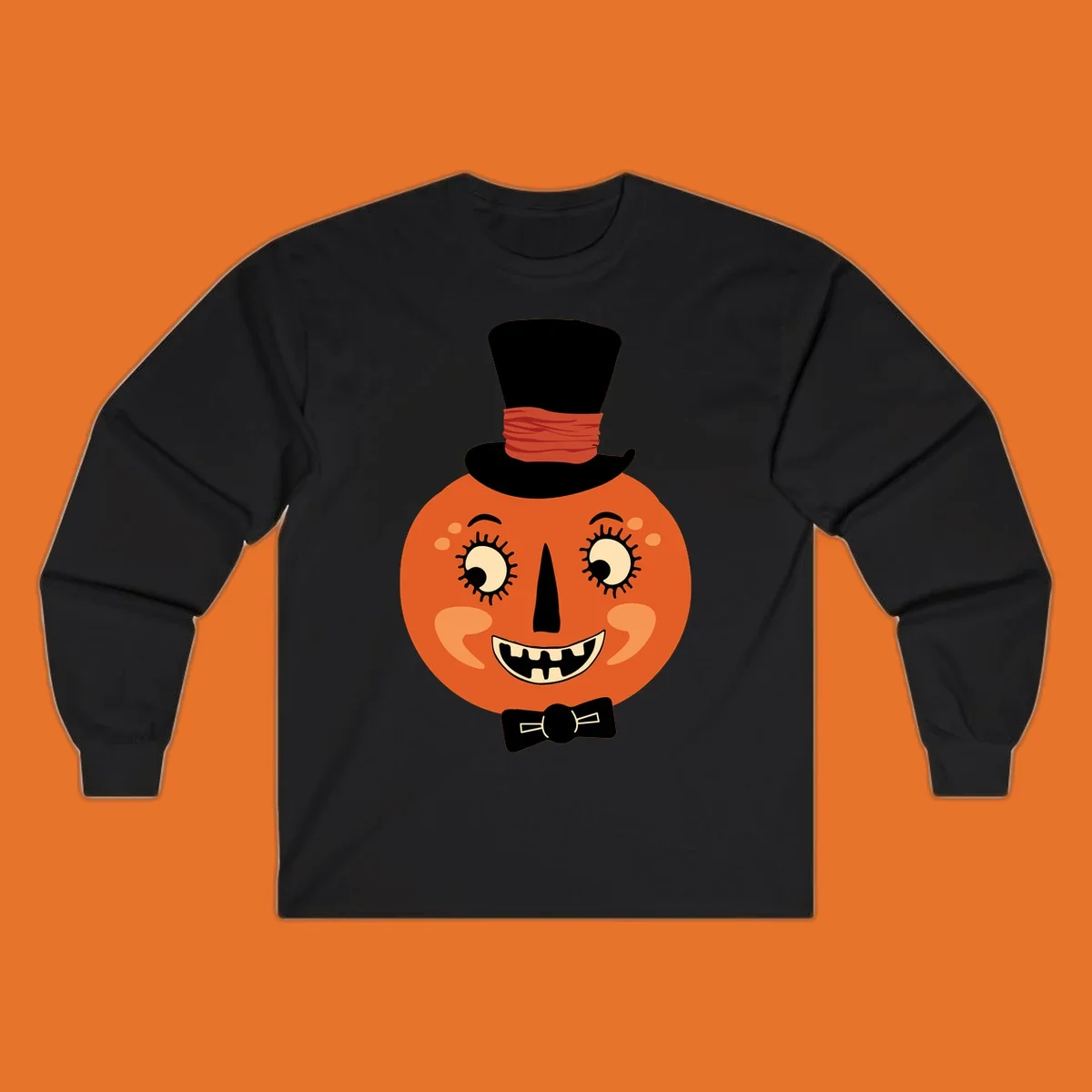 Dapper pumpkin character wearing a top hat and bow tie, with a friendly face.