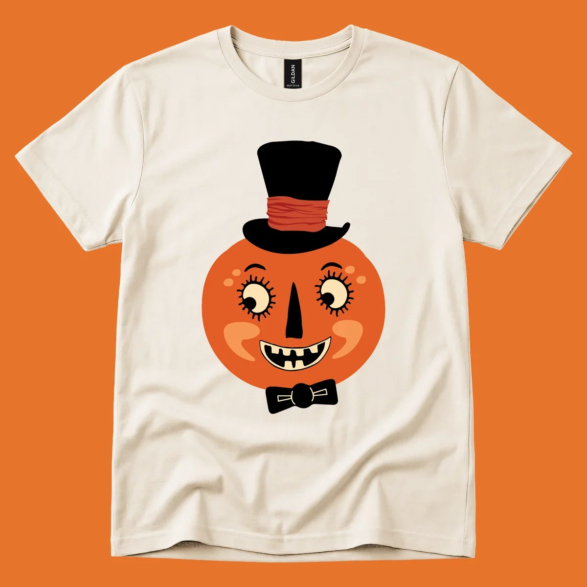 Dapper pumpkin character wearing a top hat and bow tie, with a friendly face.