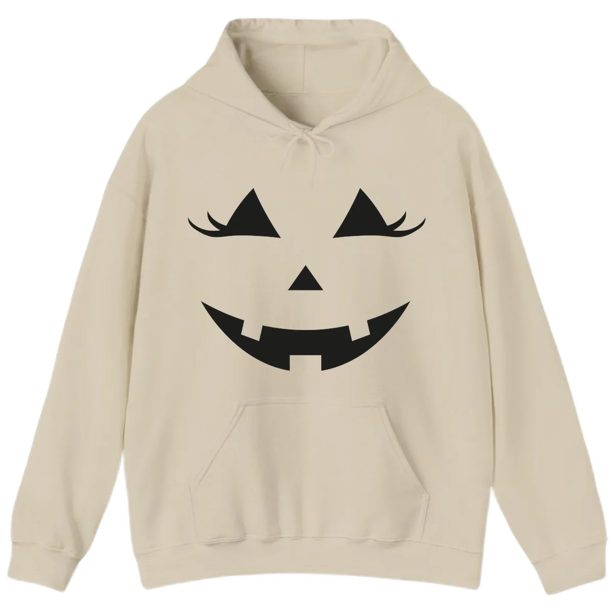Spooky Grinning Jack-o'-Lantern Face Hoodie in Sand
