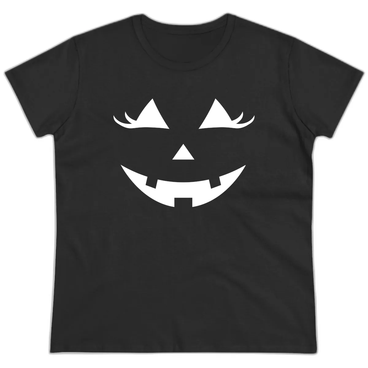 Spooky Grinning Jack-o'-Lantern Face Ladies Tee in Black