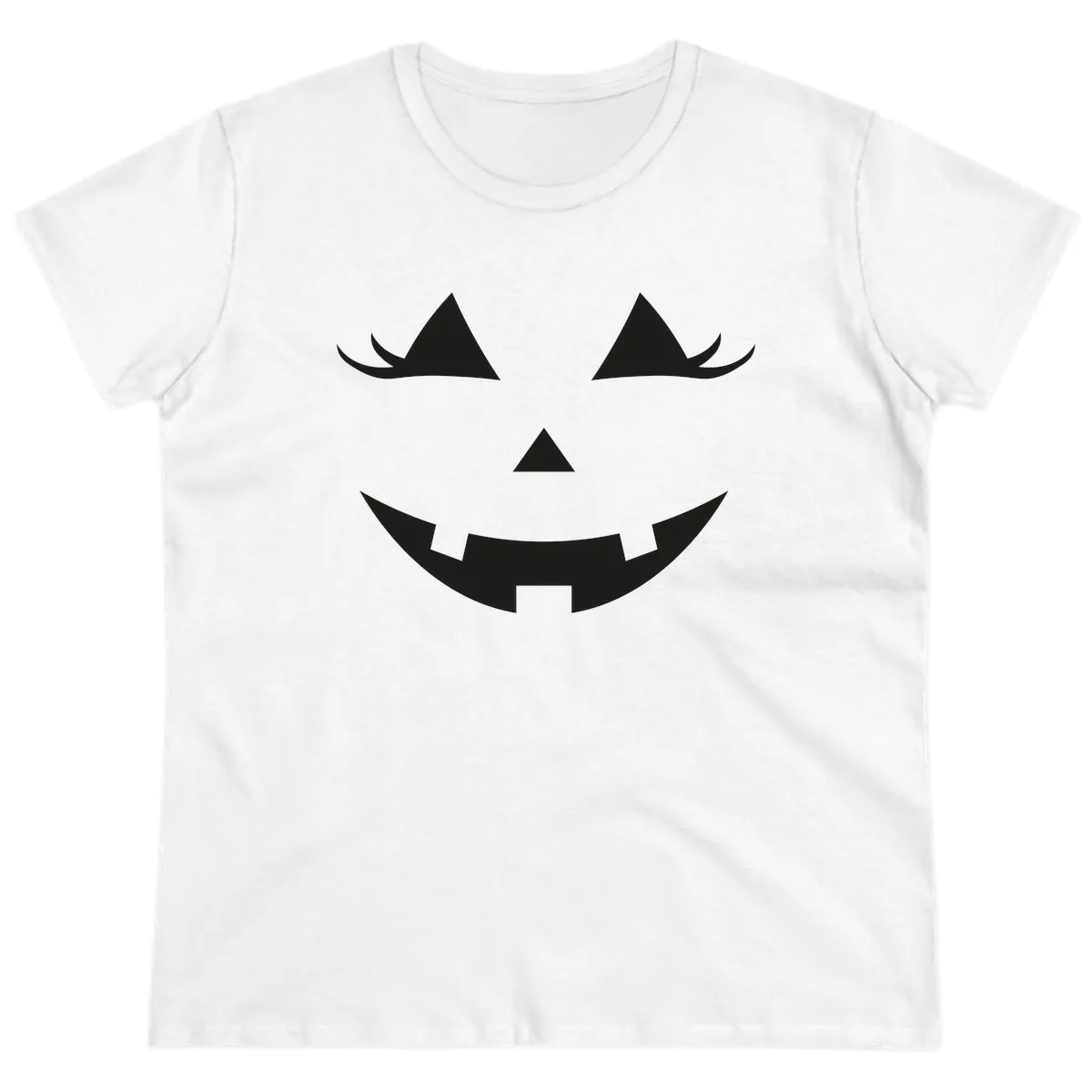 Spooky Grinning Jack-o'-Lantern Face Ladies Tee in White