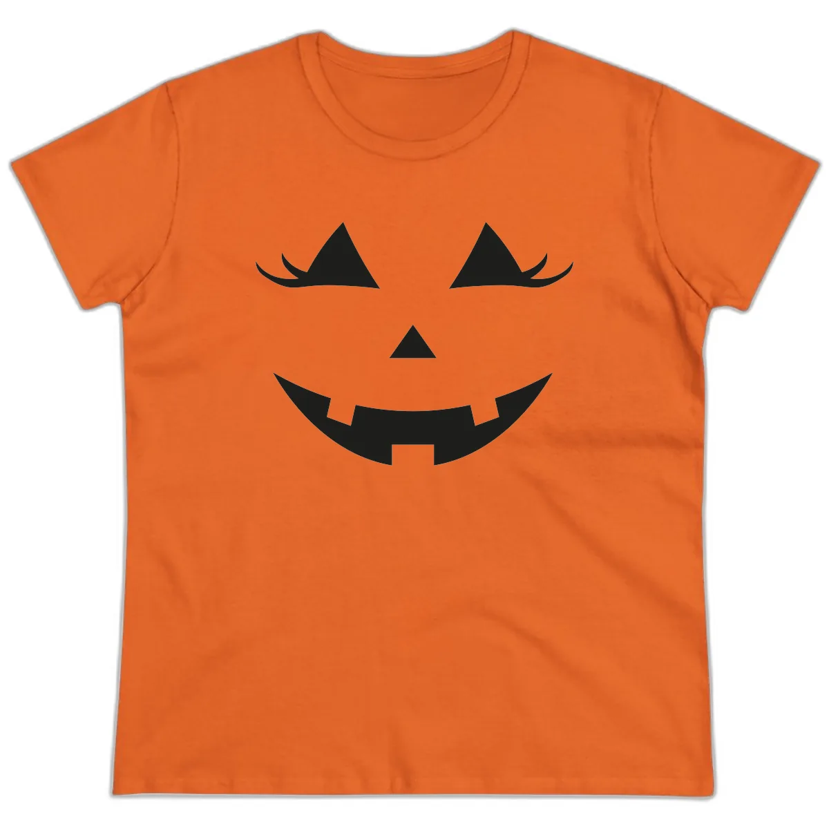 Spooky Grinning Jack-o'-Lantern Face Ladies Tee in Orange