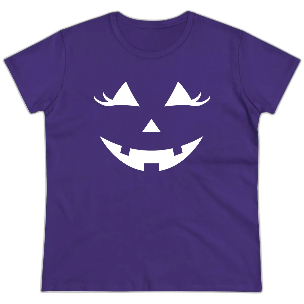 Spooky Grinning Jack-o'-Lantern Face Ladies Tee in Purple