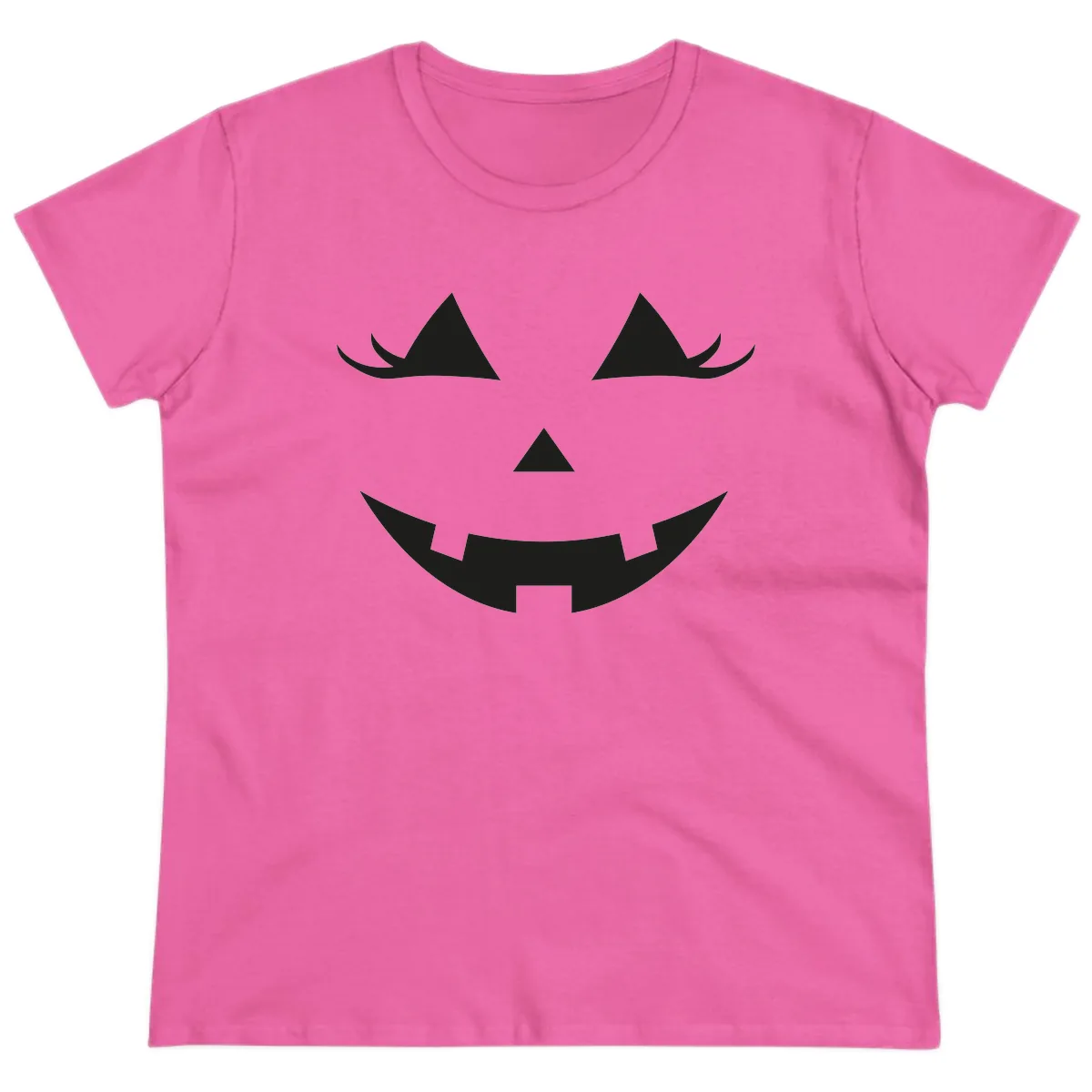 Spooky Grinning Jack-o'-Lantern Face Ladies Tee in Azalea