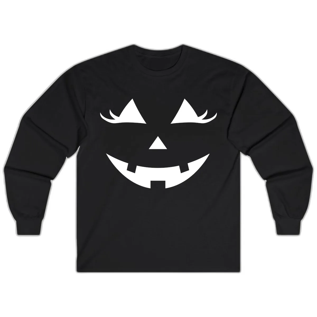 Spooky Grinning Jack-o'-Lantern Face Long Sleeve in Black