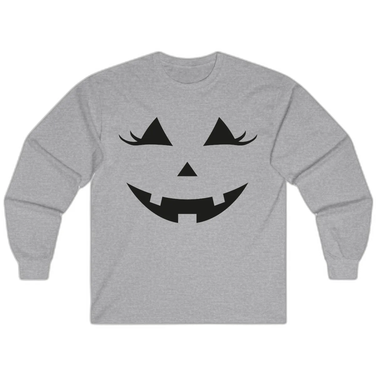 Spooky Grinning Jack-o'-Lantern Face Long Sleeve in Sport Grey