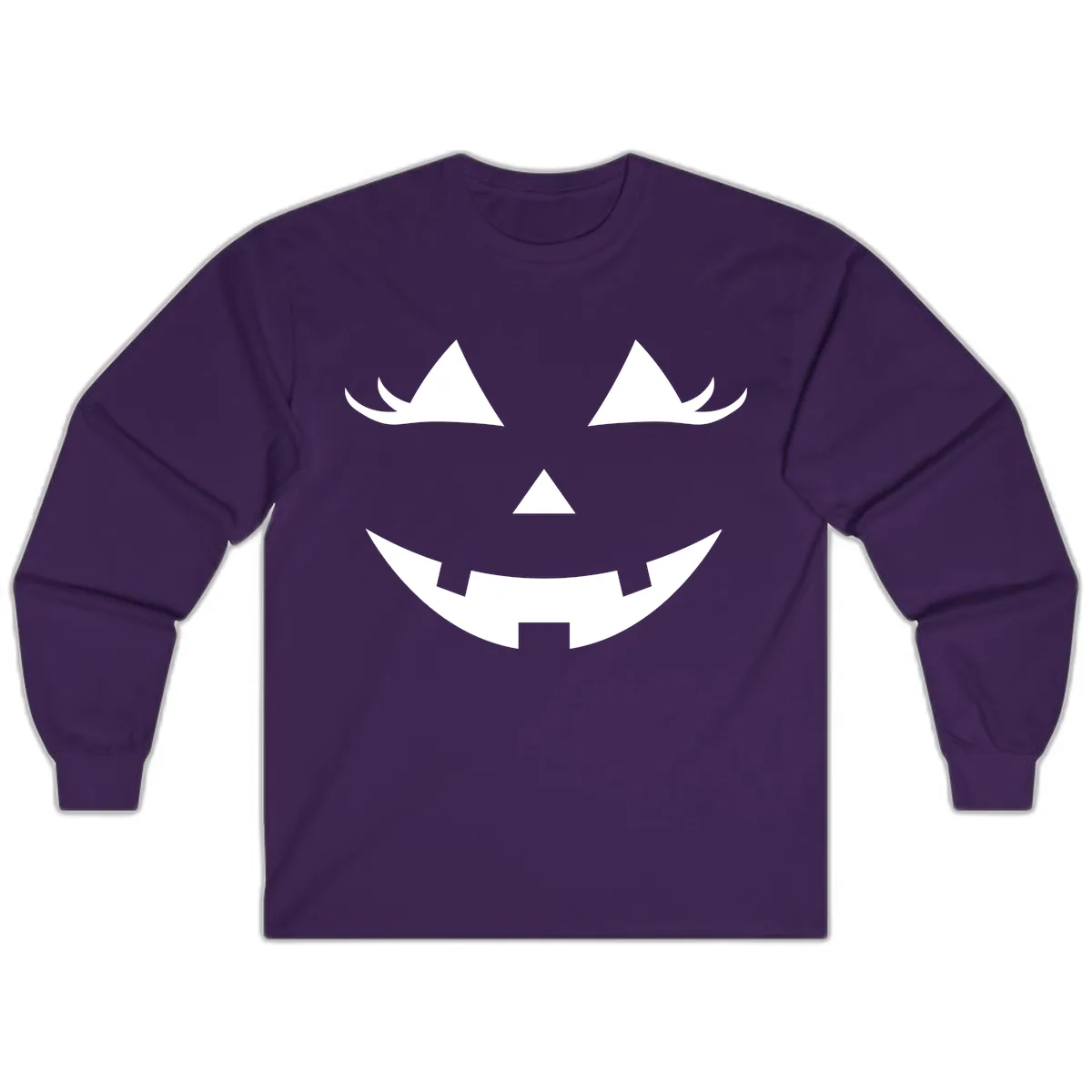Spooky Grinning Jack-o'-Lantern Face Long Sleeve in Purple