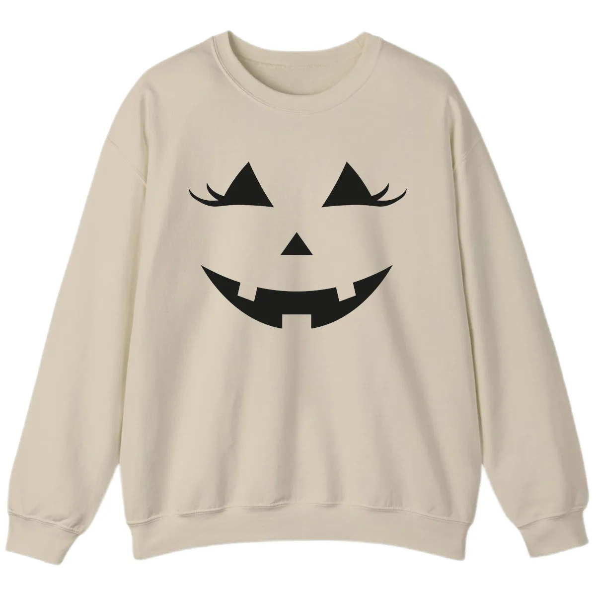 Spooky Grinning Jack-o'-Lantern Face Sweatshirt in Sand