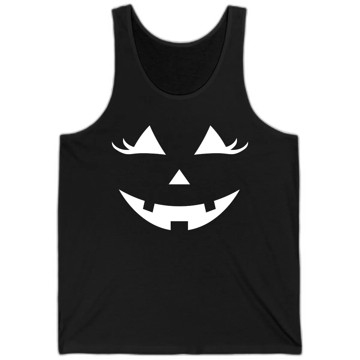 Spooky Grinning Jack-o'-Lantern Face Tank in Black